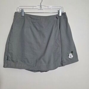 Vtg Disney Womens Skort Mickey Mouse Button High Waisted Cotton Olive Sz 11